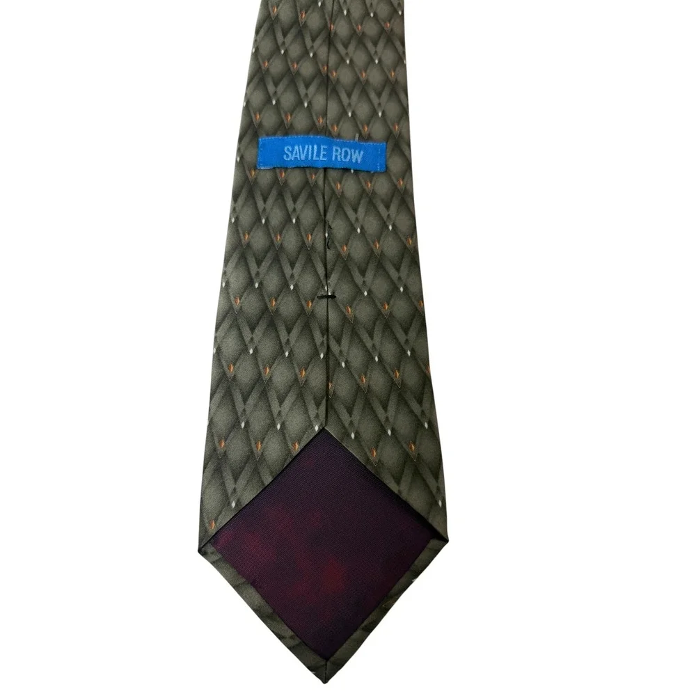 Savile Row Necktie Mens Olive Green‎ Diamond Geometric Silk Professional Classic